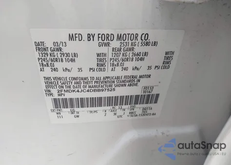 2013 Ford Edge Sel from USA, damaged, VIN 2FMDK4JC4DBB97525